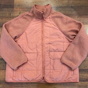 Lands’ End Women's Mixed Media Sherpa Fleece Jacket Size XL Dark Rose Clay